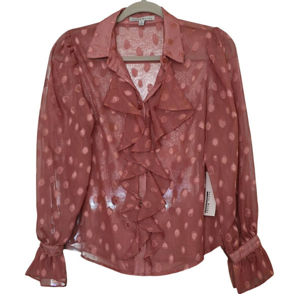 Haute Monde Blush Ruffle Button-up Blouse Sz Small - Picture 5 of 8